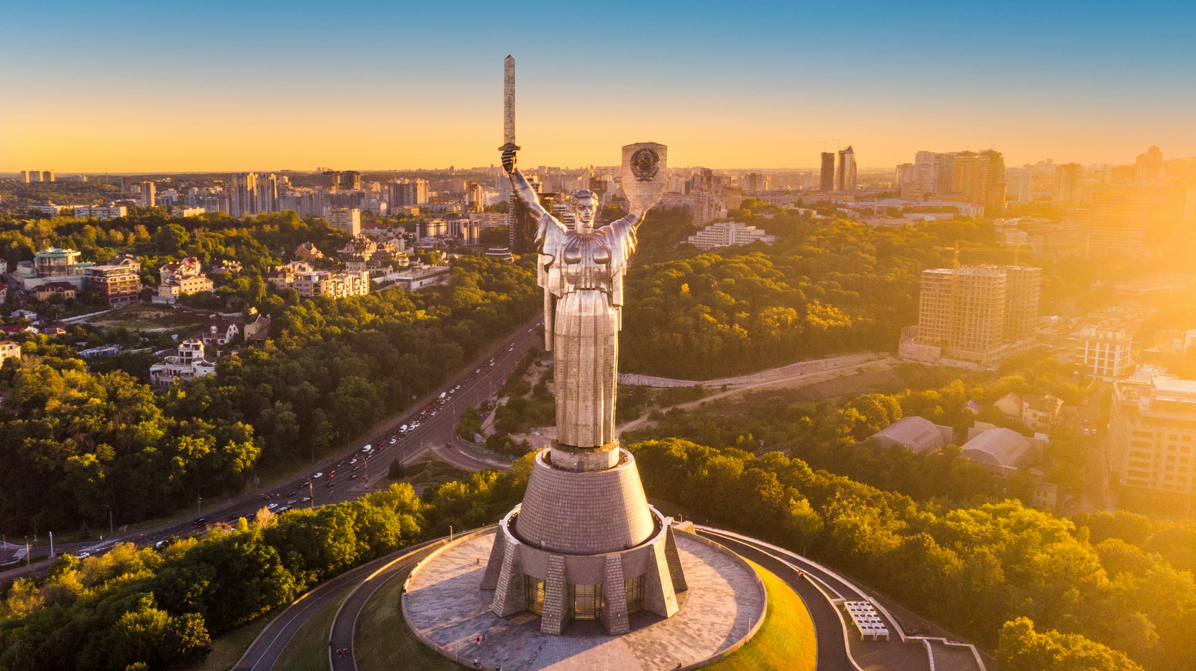 Motherland Monument in Kyiv — 102-meter-tall sculpture, one of the five tallest in the world, symbol of the city and Ukrainian history