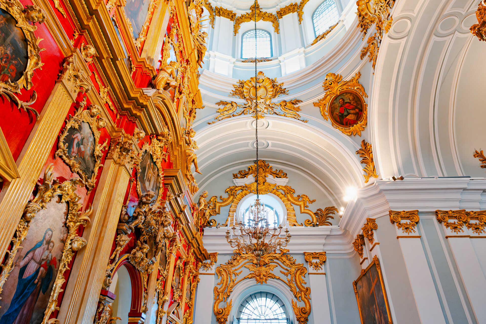 St. Andrew's Church - shot of red altar and blue church ceiling