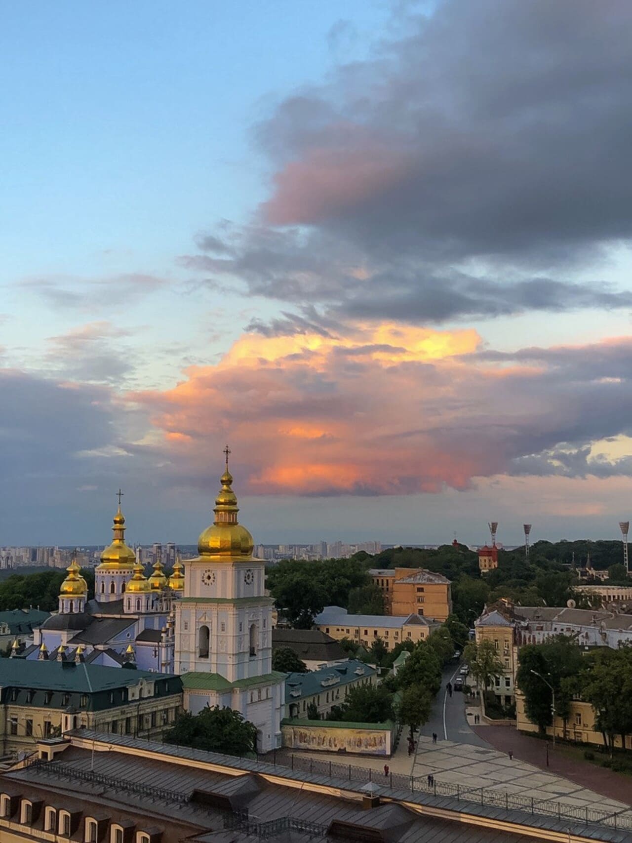 View of St. Michael's Golden-Domed Monastery from the B-hush rooftop restaurant in Kyiv