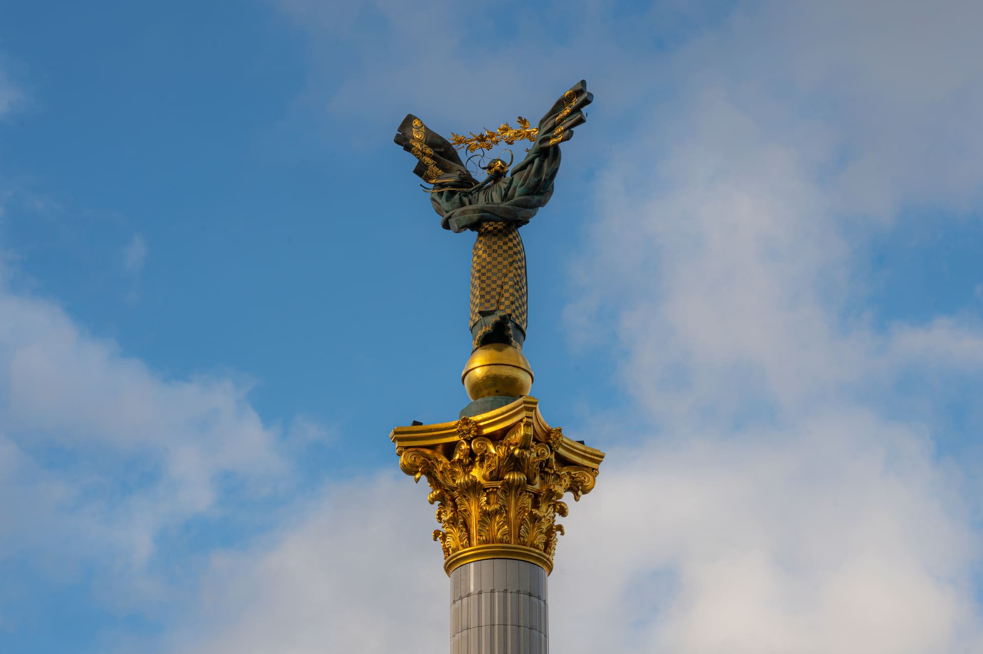 Independence Monument in Kyiv- upper detail of the Berehynia statue