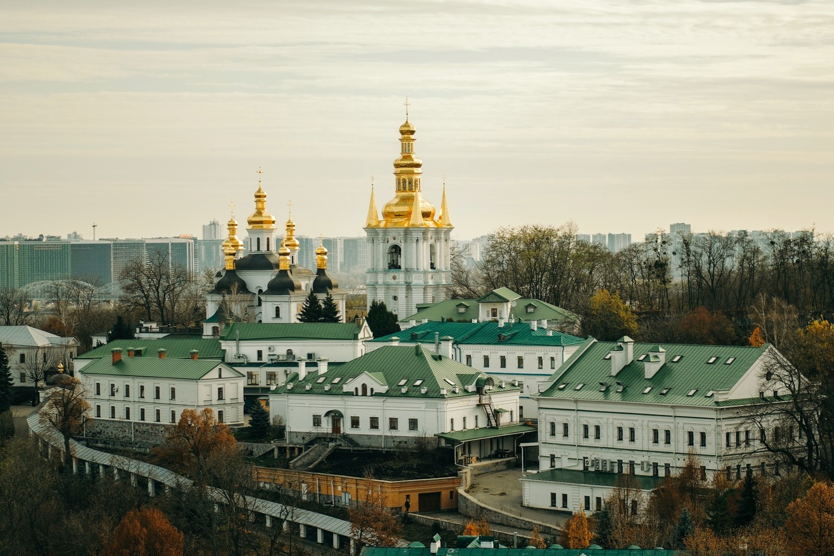 Kyiv Pechersk Lavra - panoramic view of the monastery complex and bell tower from above