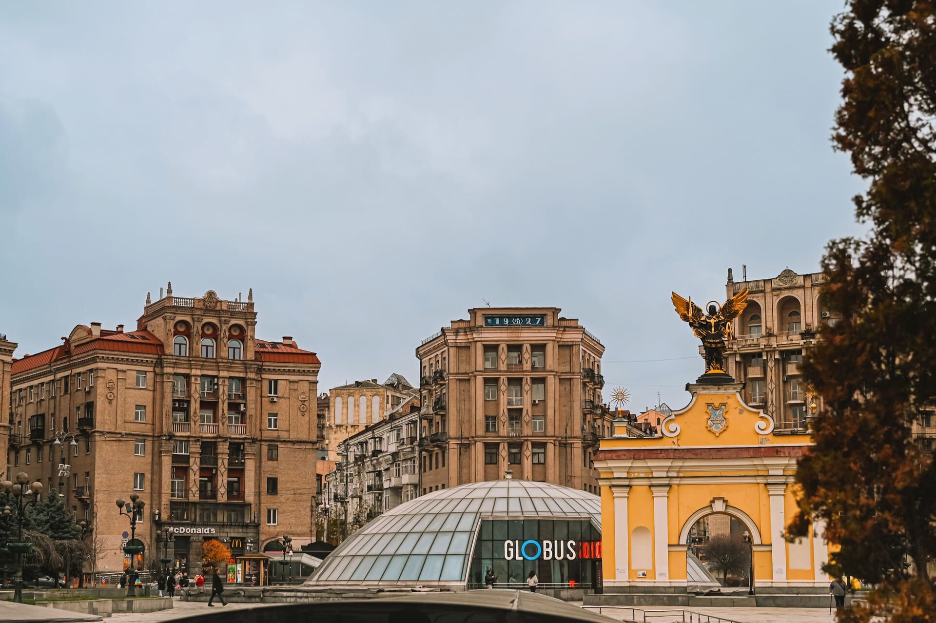 Independence Square in Kyiv - Lach Gates with a golden angel