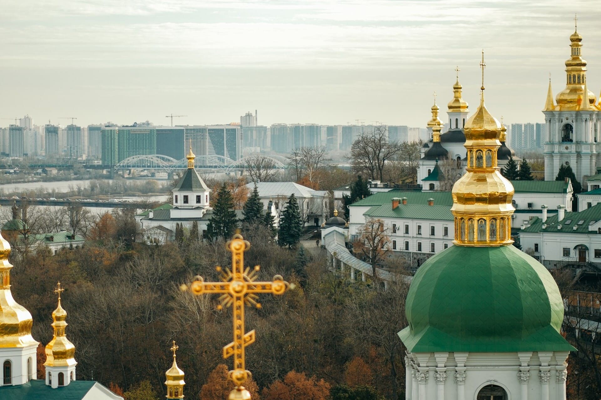 View of the Kyiv Pechersk Lavra and the Dnipro River from the Lavra Bell Tower