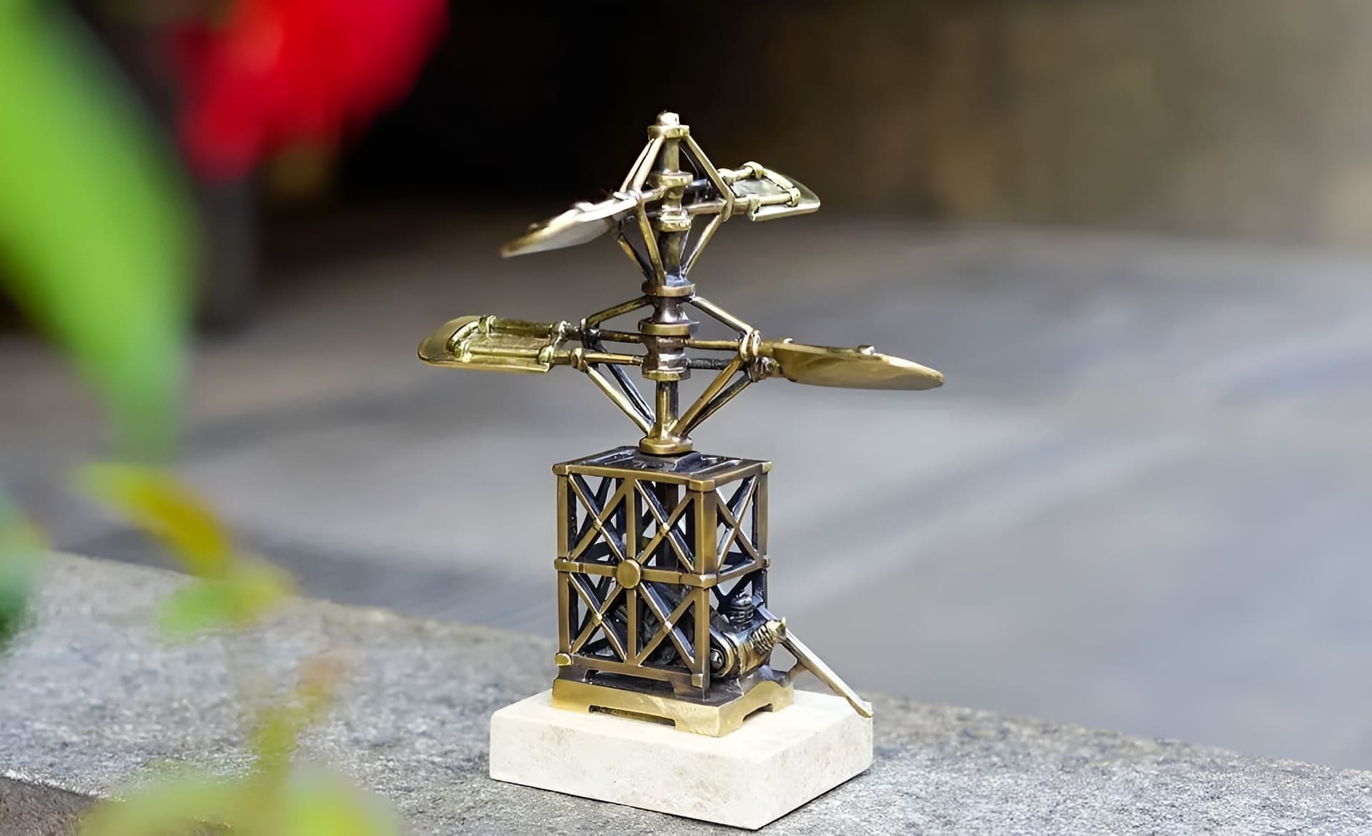 Bronze mini-sculpture of Igor Sikorsky's first helicopter model in Kyiv