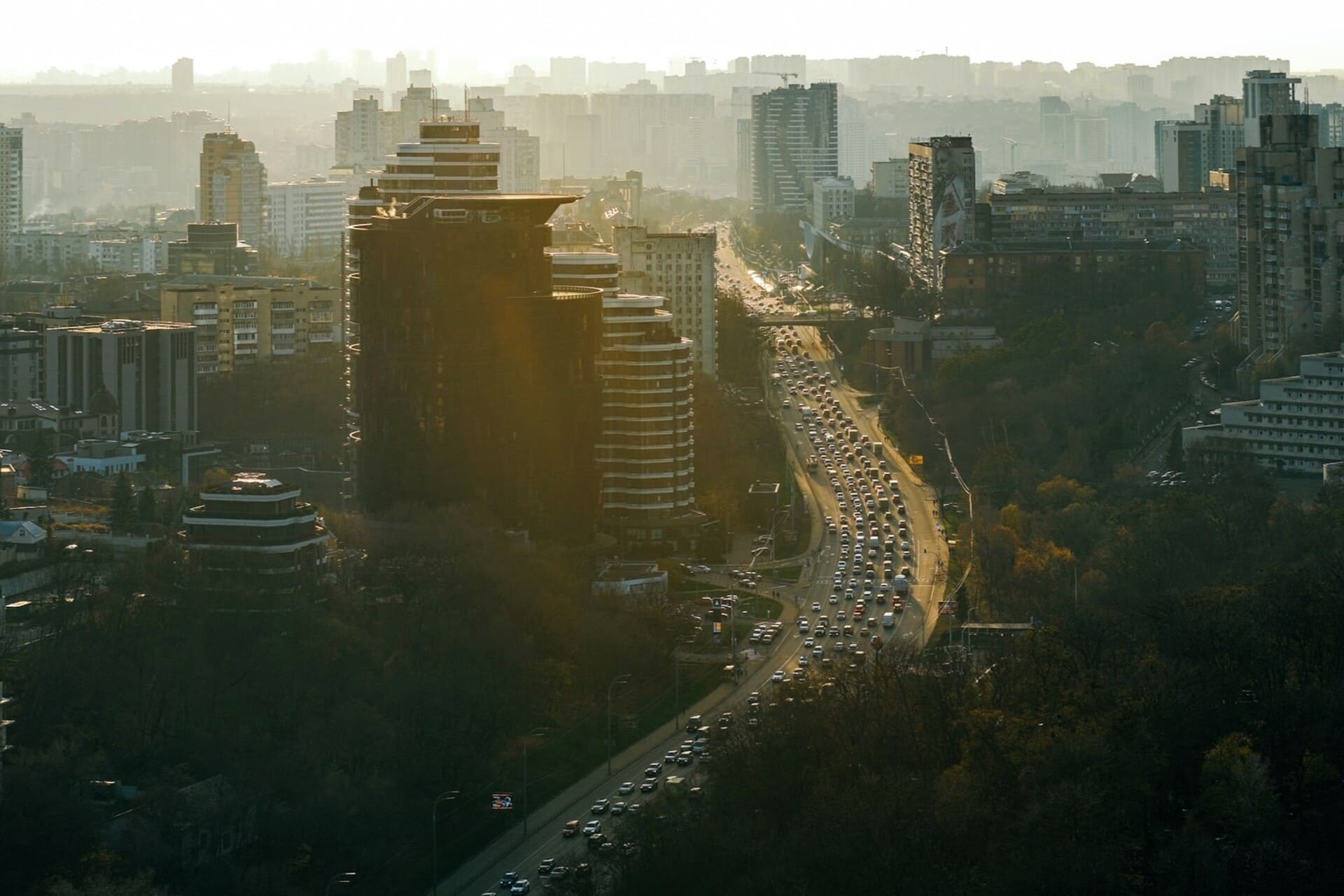 Panoramic view of Kyiv from the observation deck at the Motherland Monument