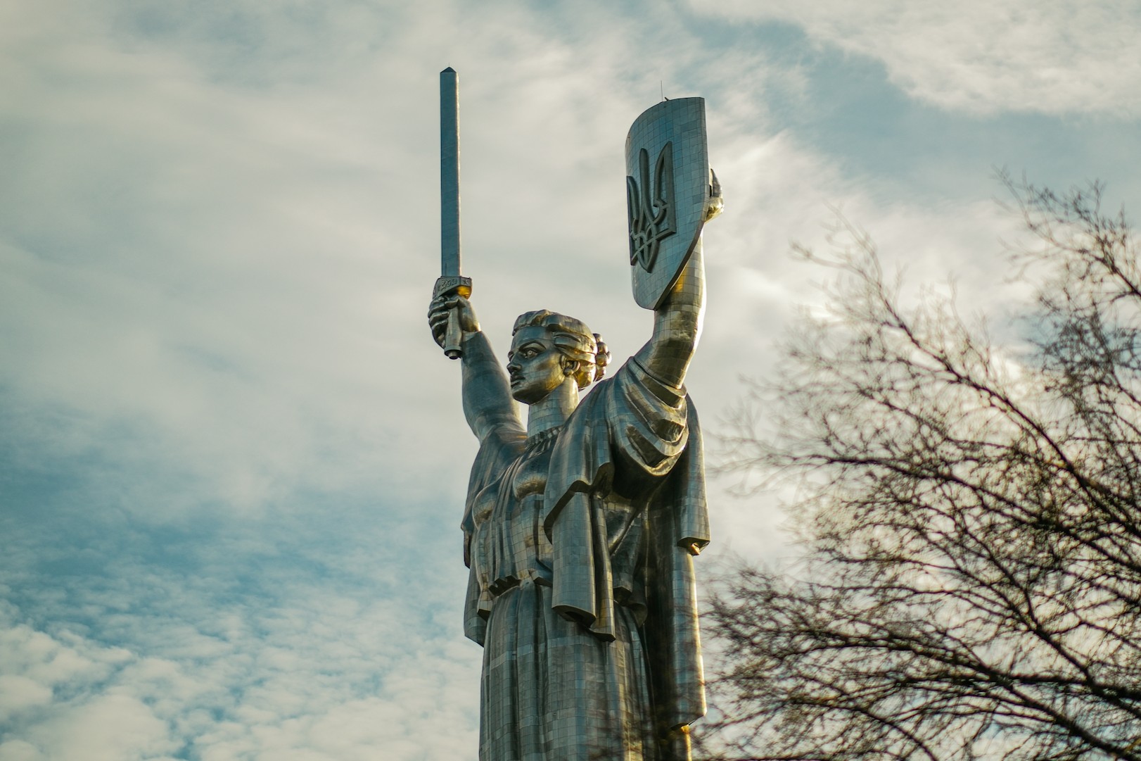 Kyiv Pechersk Lavra - Motherland Monument with raised sword and shield overlooking the monastery area in Kyiv