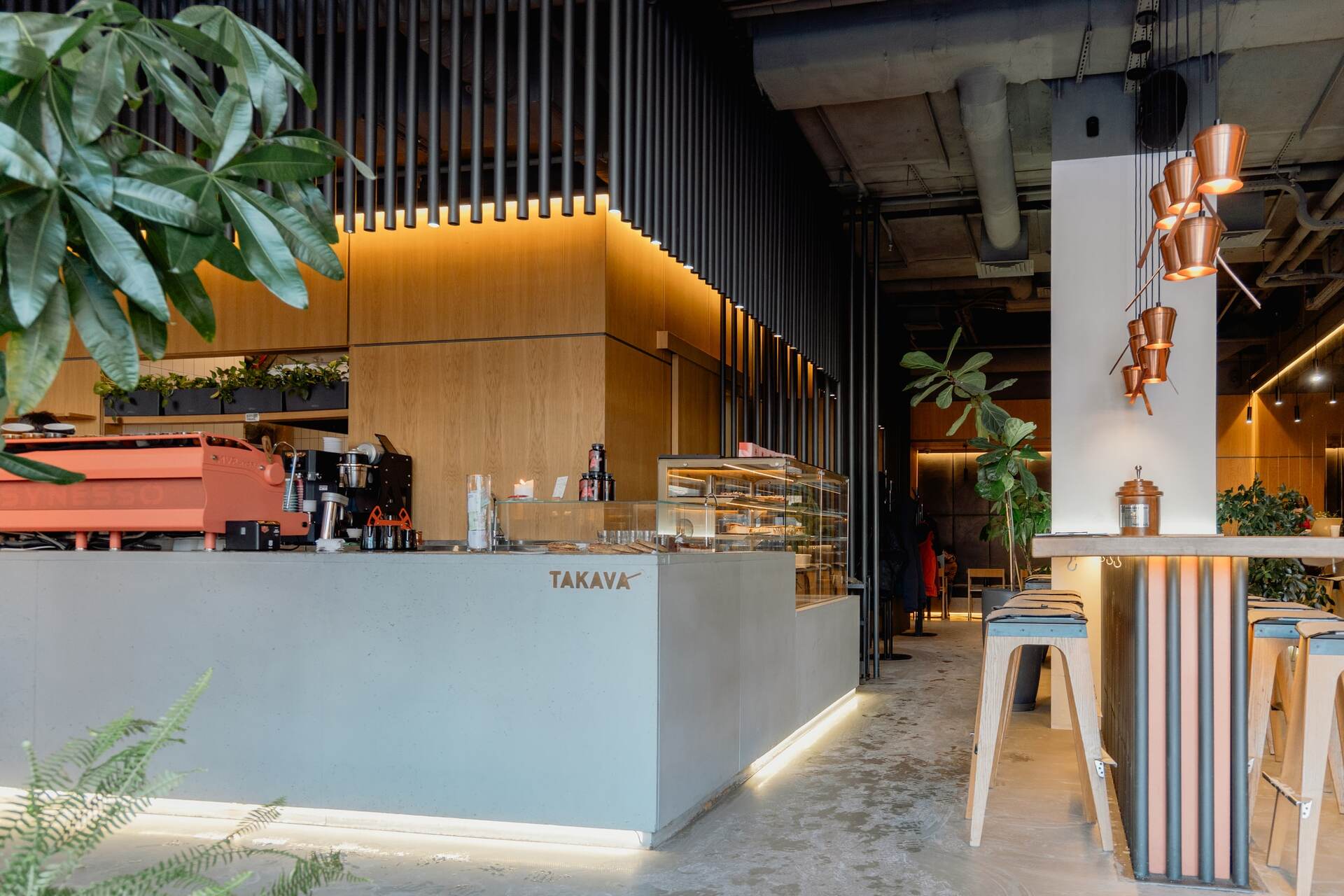 Modern interior of Takava coffee shop in Kyiv