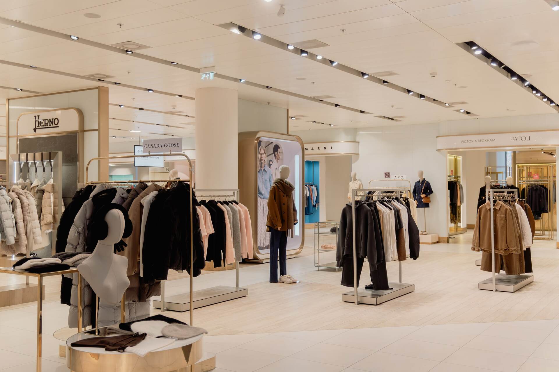 Luxury hoodies and coats in TSUM department store in Kyiv