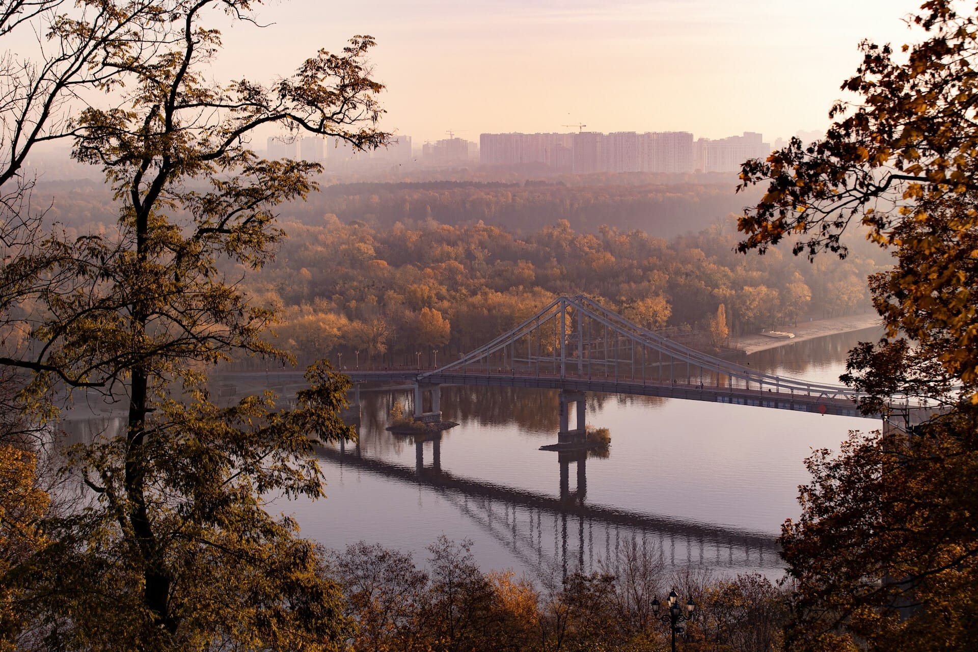 View from Volodymyrska Hill toward the bridge across the Dnipro River in Kyiv