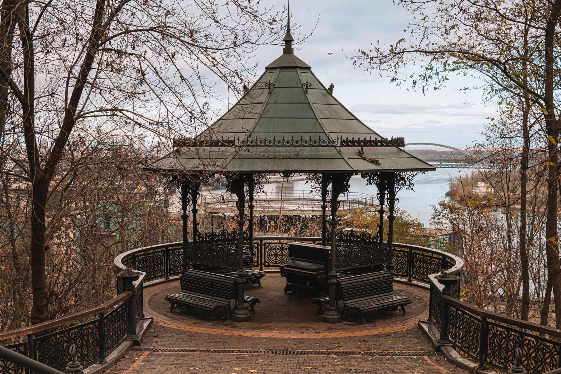View of the gazebo on Volodymyrska Hill in Kyiv