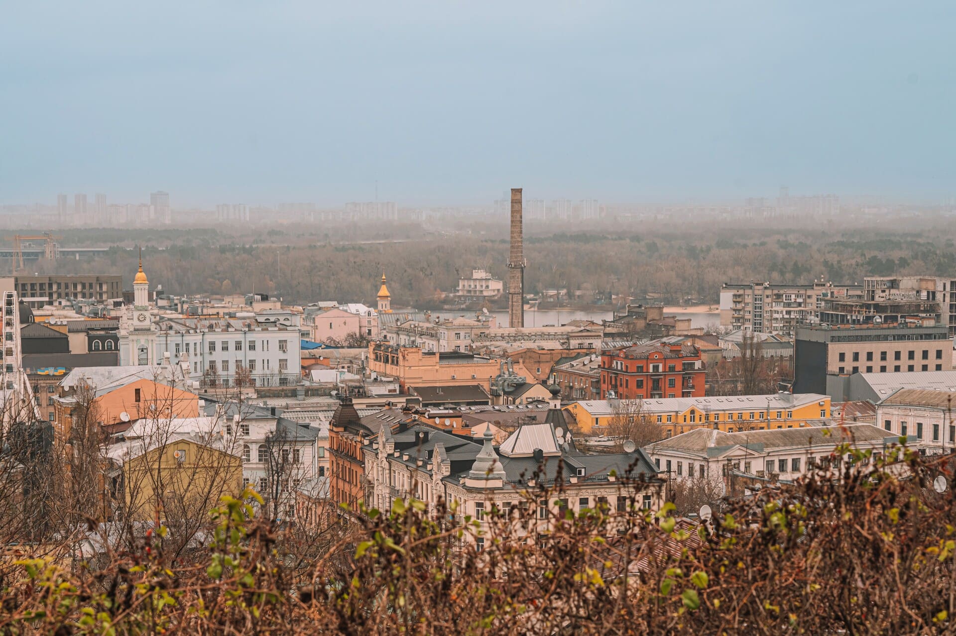 View from Zamkova Hill toward the historic Podil district in Kyiv