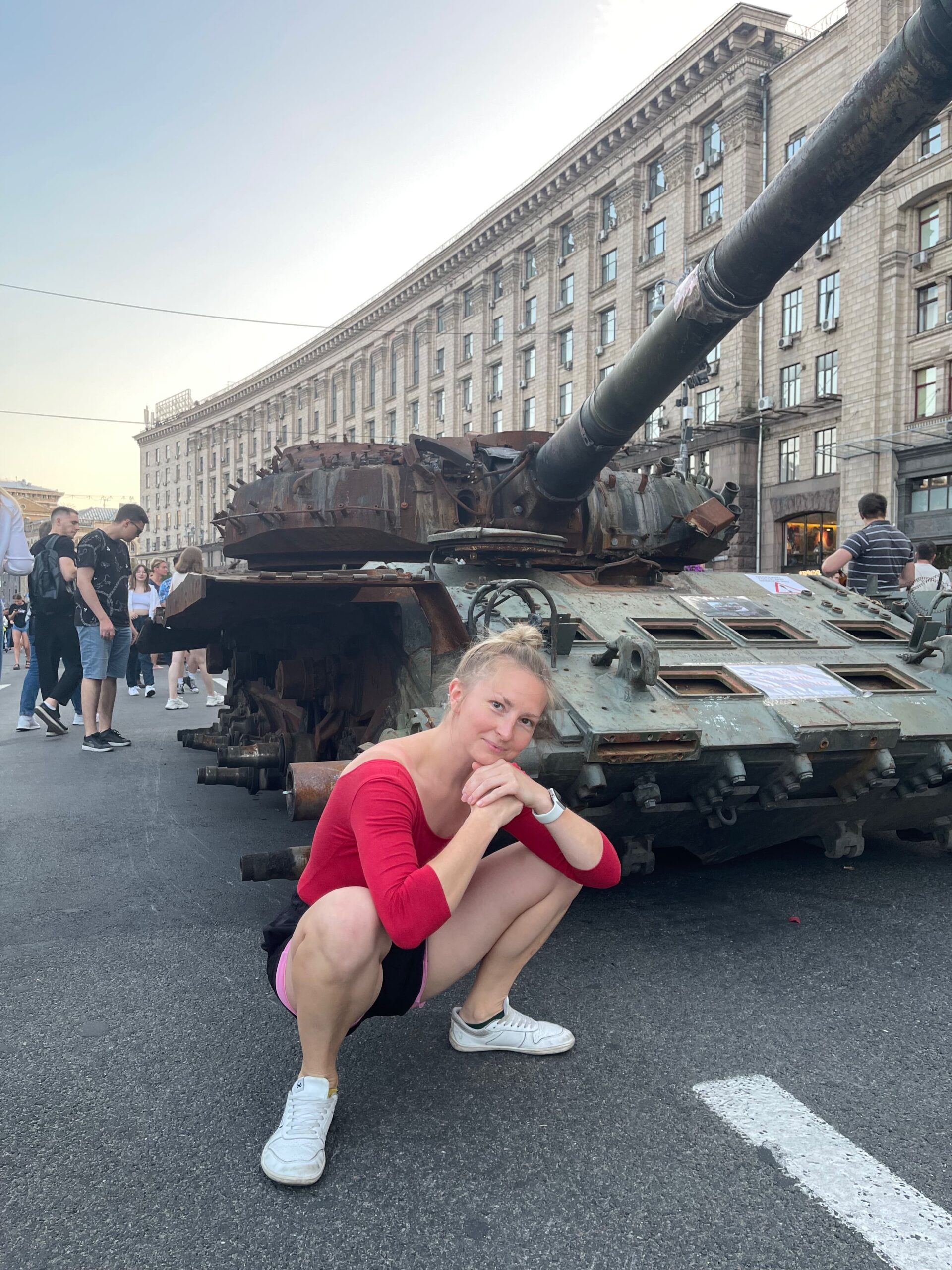 Destroyed russian tank displayed as war evidence in central Kyiv