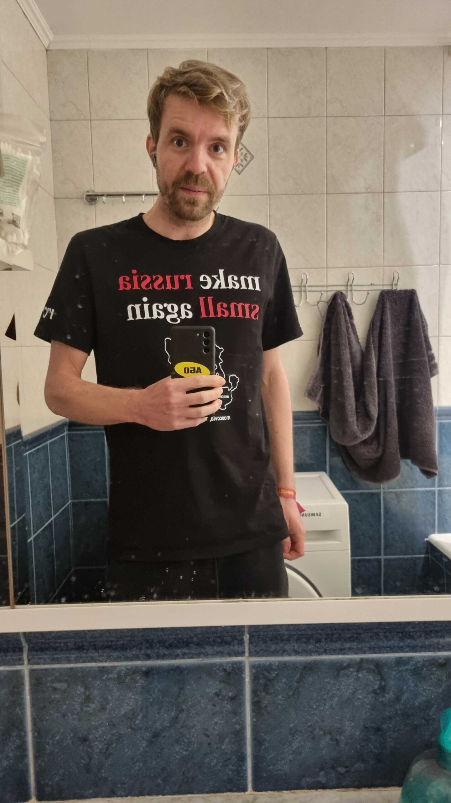 Volunteer taking shelter during russian air attack in Kyiv