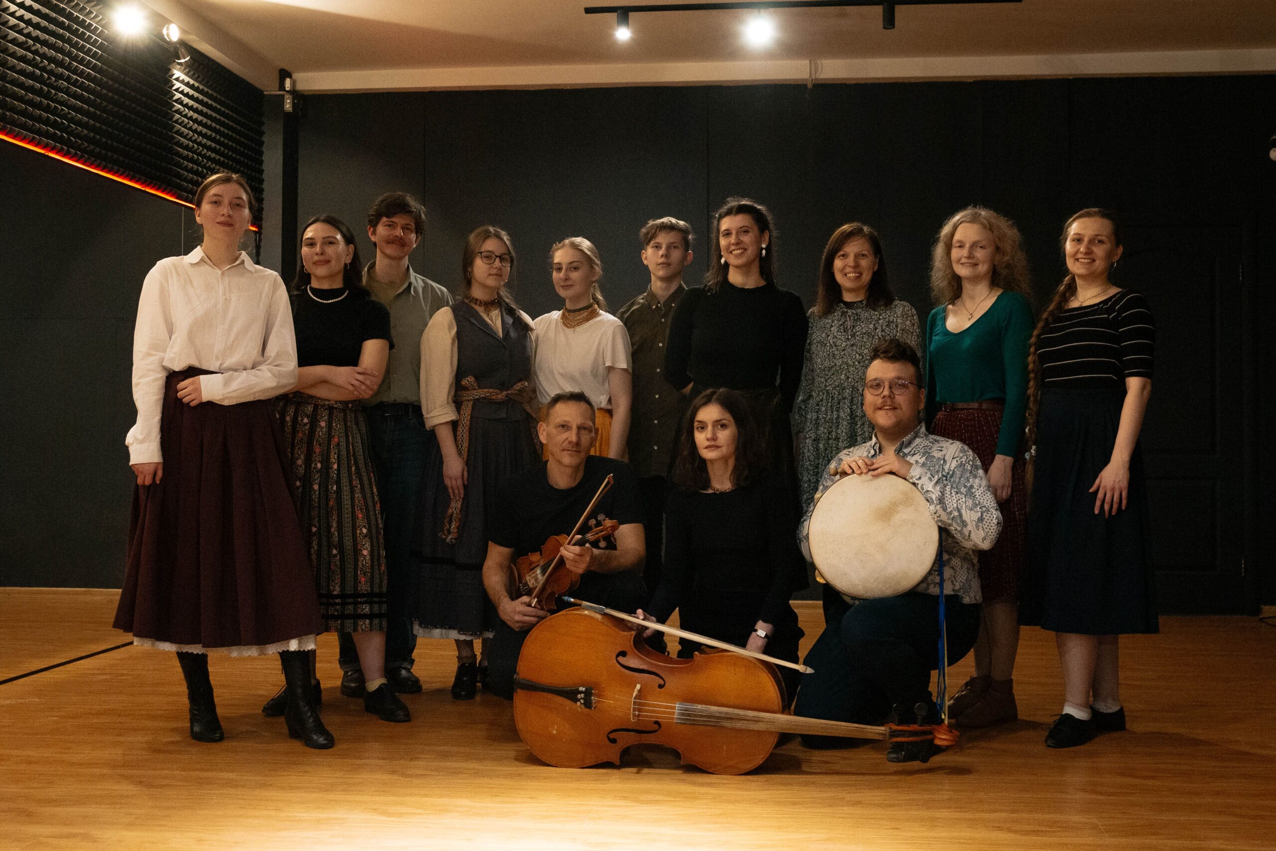 Young musicians and dancers during traditional music workshop in Kyiv
