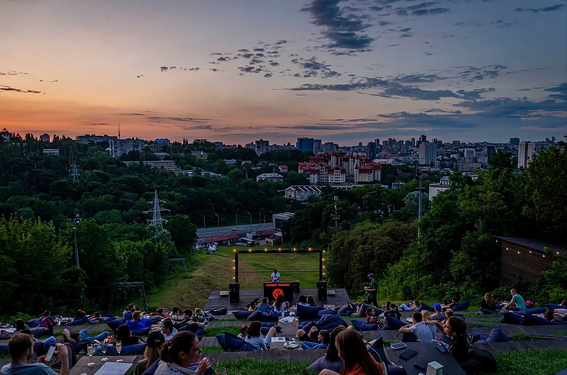 Evening city view at Sunset Terrace in Kyiv