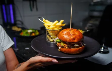 Wish Aqua & SPA Resort spa complex in Kyiv: burger with fries
