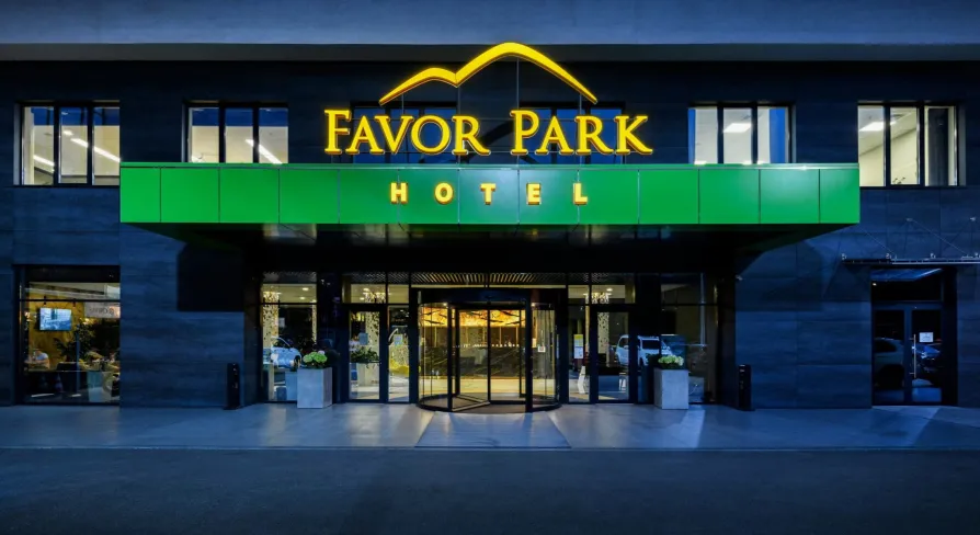 Favor Park Hotel - main entrance and facade with prominent signage