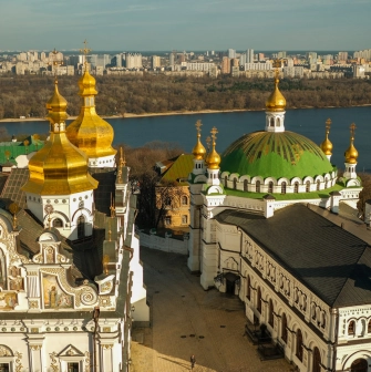 Kyiv Pechersk Lavra - panoramic view of the monastery complex with churches and courtyards