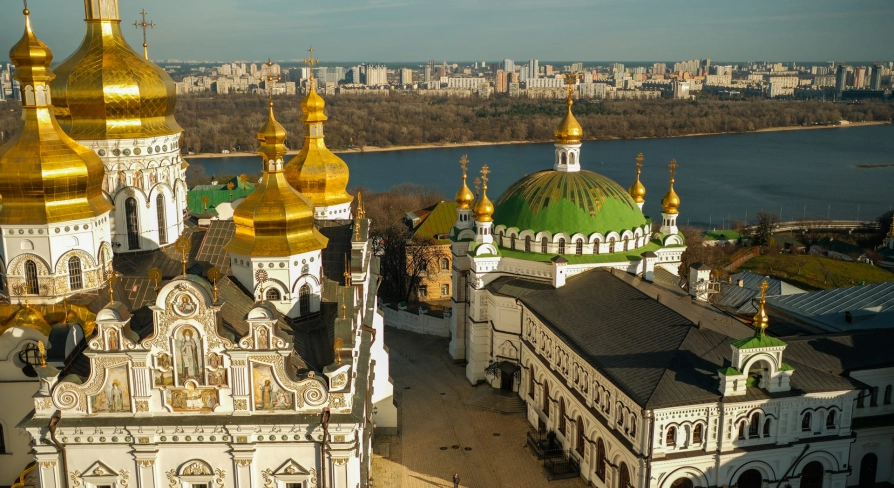 Kyiv Pechersk Lavra - panoramic view of the monastery complex with churches and courtyards