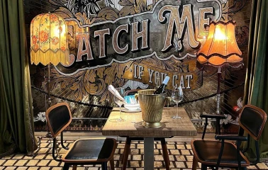 Interior area in the Fish & Pussycat restaurant in Kyiv