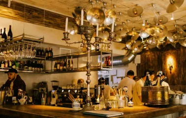 Fish Pussycat - large bar counter with a display of fresh seafood on ice