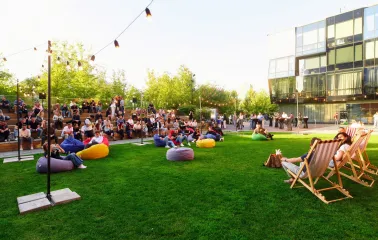 UNIT.City - modern outdoor terrace space with tiered seating and planters