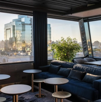 11 Mirrors Restaurant & Bar - panoramic view from a high-floor modern interior