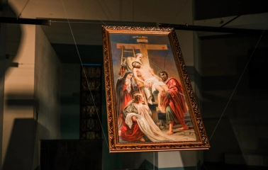 War Museum in Kyiv - damaged icon displayed as part of wartime memory exhibition