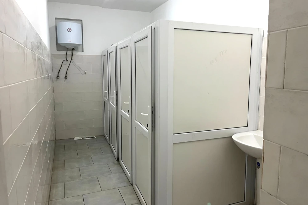 Bathroom in one of bomb shelter in Kyiv