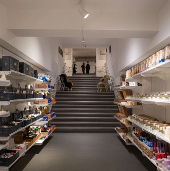 Vsi Svoi store in Kyiv - central staircase connecting shopping floors with Ukrainian goods
