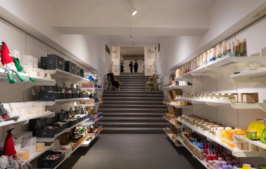 Vsi Svoi store in Kyiv - central staircase connecting shopping floors with Ukrainian goods