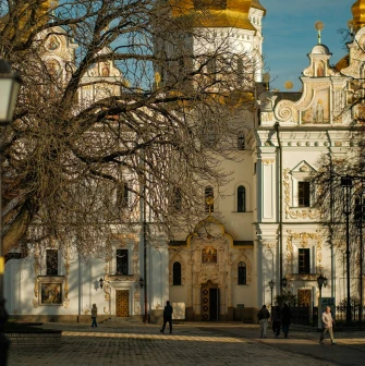 Kyiv Pechersk Lavra - exterior view of the Dormition Cathedral with its golden domes
