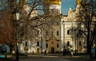 Kyiv Pechersk Lavra - exterior view of the Dormition Cathedral with its golden domes