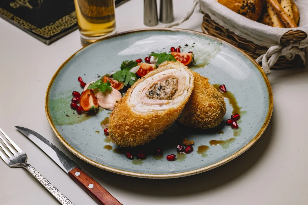 chicken Kyiv with pomegranate sauce
