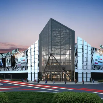 Фото скляного фасаду ТРЦ Blockbuster Mall в Києві