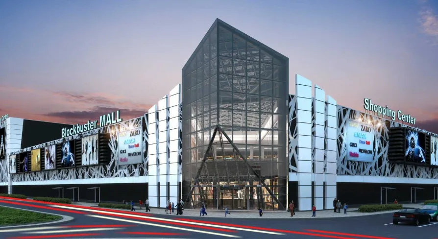 Фото скляного фасаду ТРЦ Blockbuster Mall в Києві