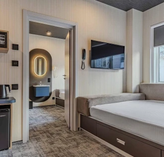 Modern room at the IQ Hotel