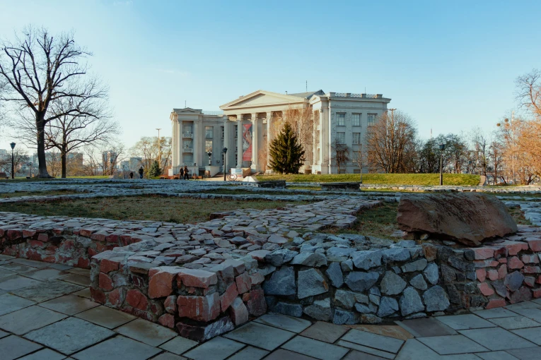 History Museum in Kyiv - exterior view with the ancient Desiatynna Church ruins