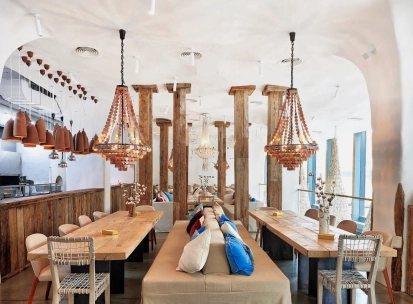 SHO - vast dining hall with high ceilings wooden paneling and impressive hanging lights
