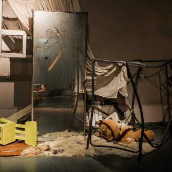 War Museum in Kyiv - installation showing destruction of civilian home caused by shelling