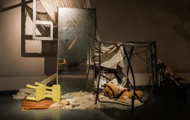 War Museum in Kyiv - installation showing destruction of civilian home caused by shelling