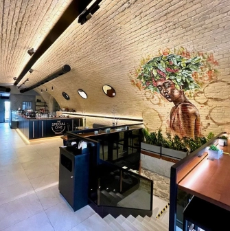 Interior of the Idealist Coffee restaurant in Kyiv