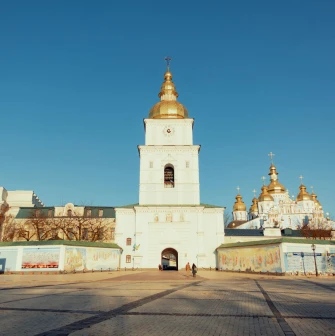 Mykhailivska Square in Kyiv - Bell tower of St. Michael's Cathedral