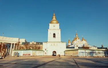 Mykhailivska Square in Kyiv - Bell tower of St. Michael's Cathedral