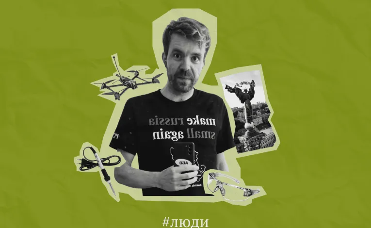 Volunteer supporting Ukraine with drone equipment and tools in Kyiv