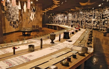 Museum exposition with military artifacts