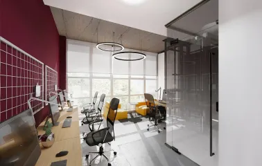 Modern open space at HUB 4.0 Campus in Kyiv with computer desks