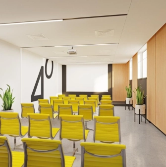 Conference room with yellow chairs at HUB 4.0 Campus in Kyiv