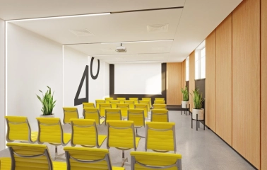 Conference room with yellow chairs at HUB 4.0 Campus in Kyiv