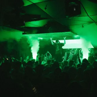 Dance party with smoke effects at Juice / NoCap nightclub in Kyiv